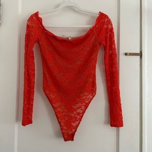Free people orange lace off the shoulder body suit